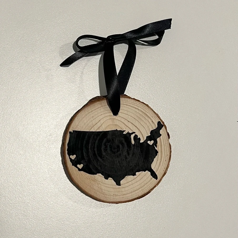 Handmade Long Distance Map Wooden Christmas Ornament